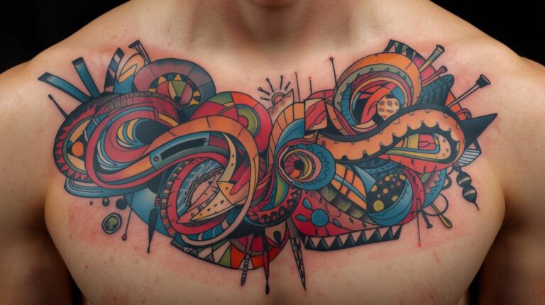 Tatouage abstrait sur le torse.