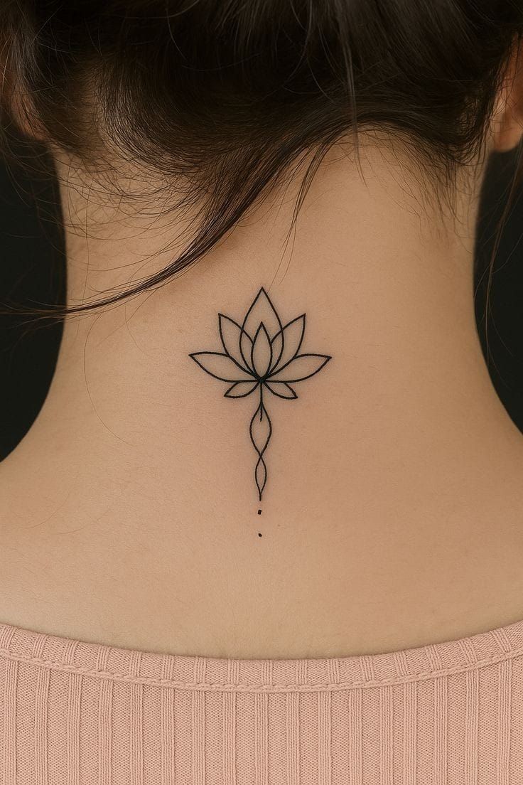 Tatouage lotus signification, tatouage lotus nuque.
