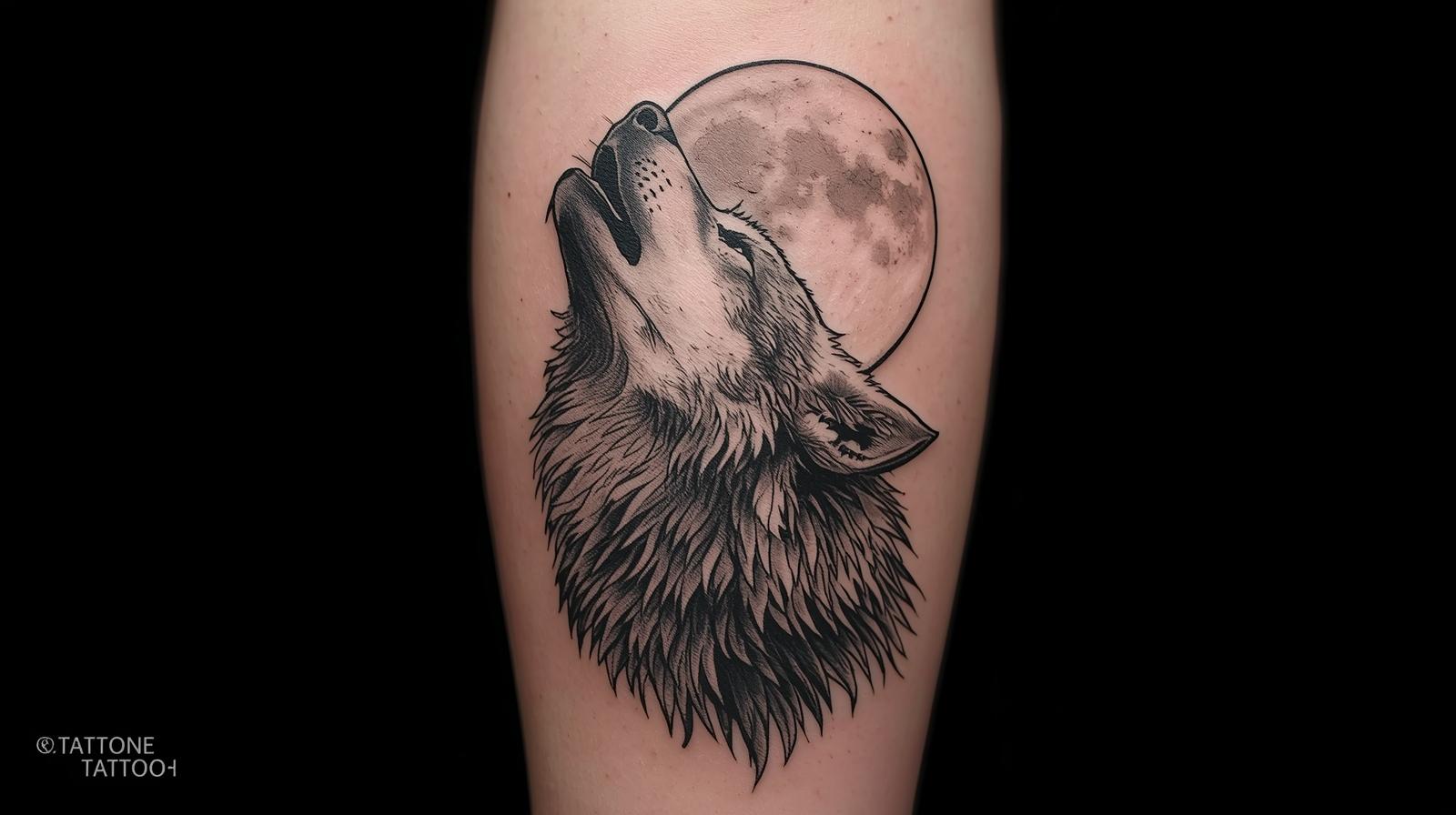 Tatouage loup et lune