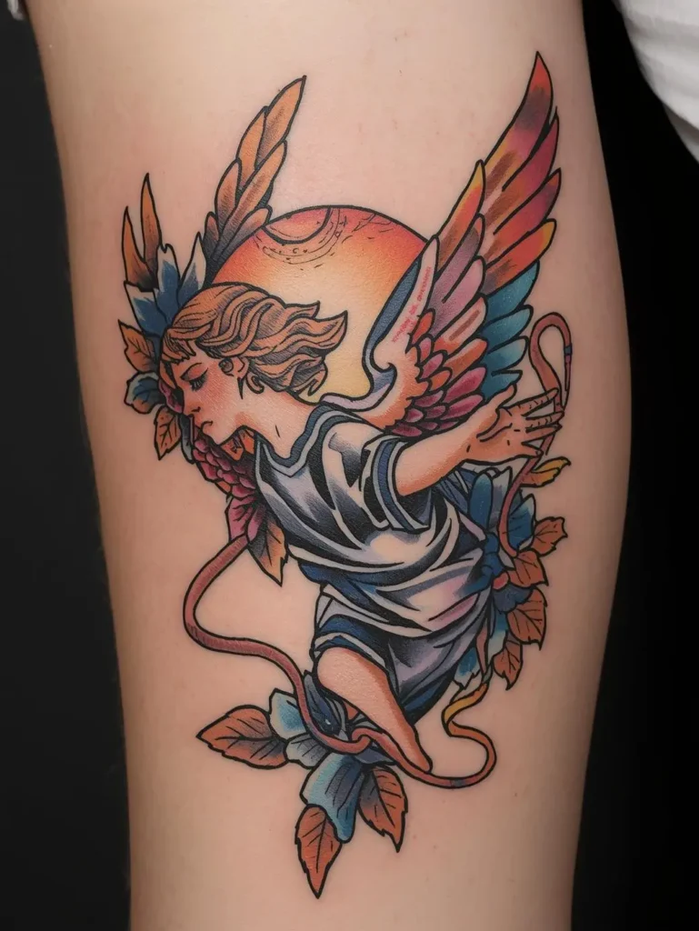 Tatouage ange coloré, jeune ange