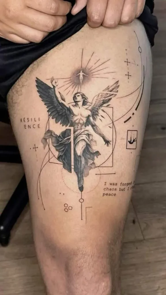 Tatouage ange sur la cuisse d'un homme