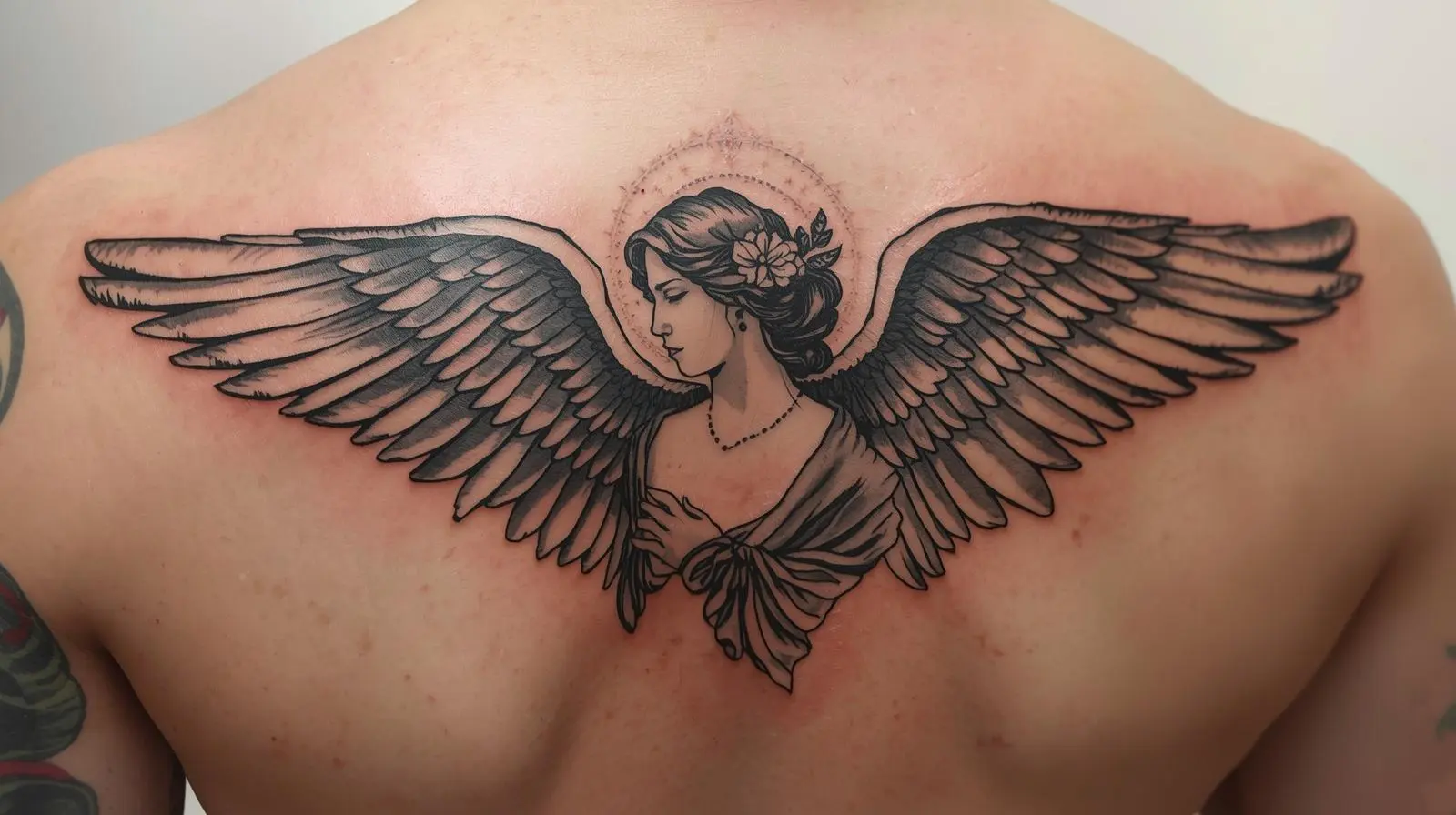 Tatouage ange avec des ailes dans le dos