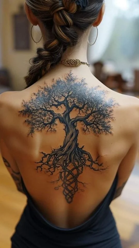 Un tatouage d'arbre dans le dos d'une femme