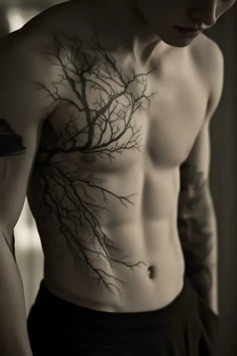 Tatouage d'arbre sur le torse d'un homme