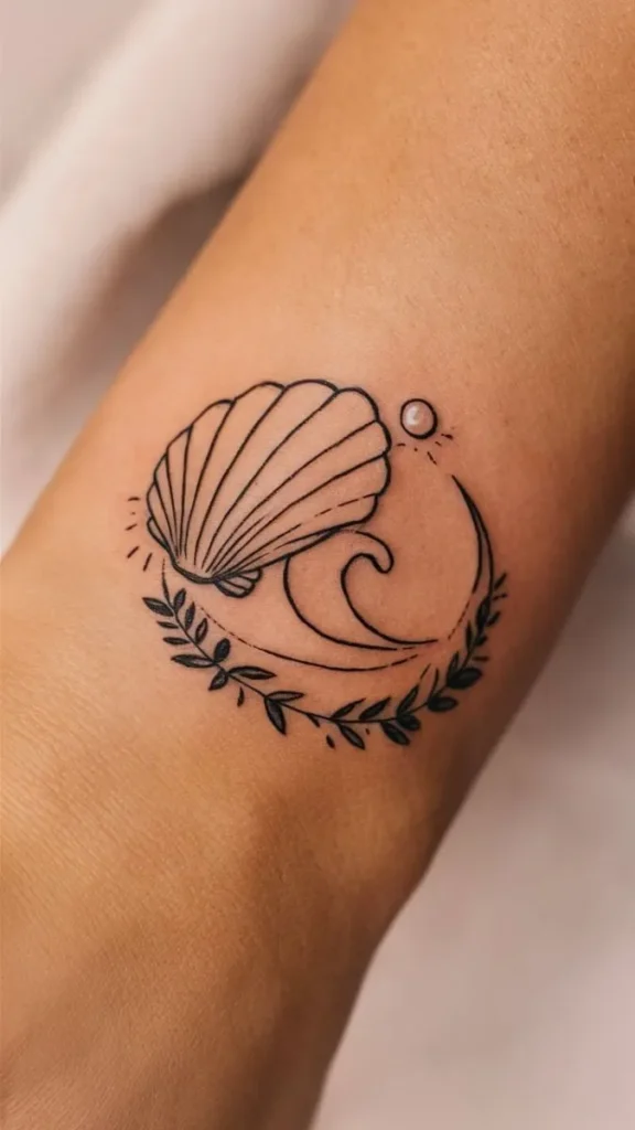 Tatouage coquillage avec une perle