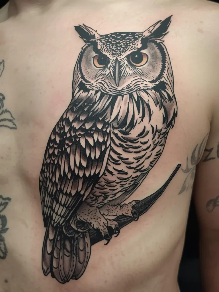 Tatouage de chouette réalisée par l'ia