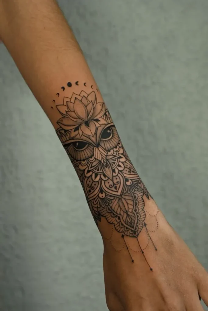 Tatouage de chouette style géométrique