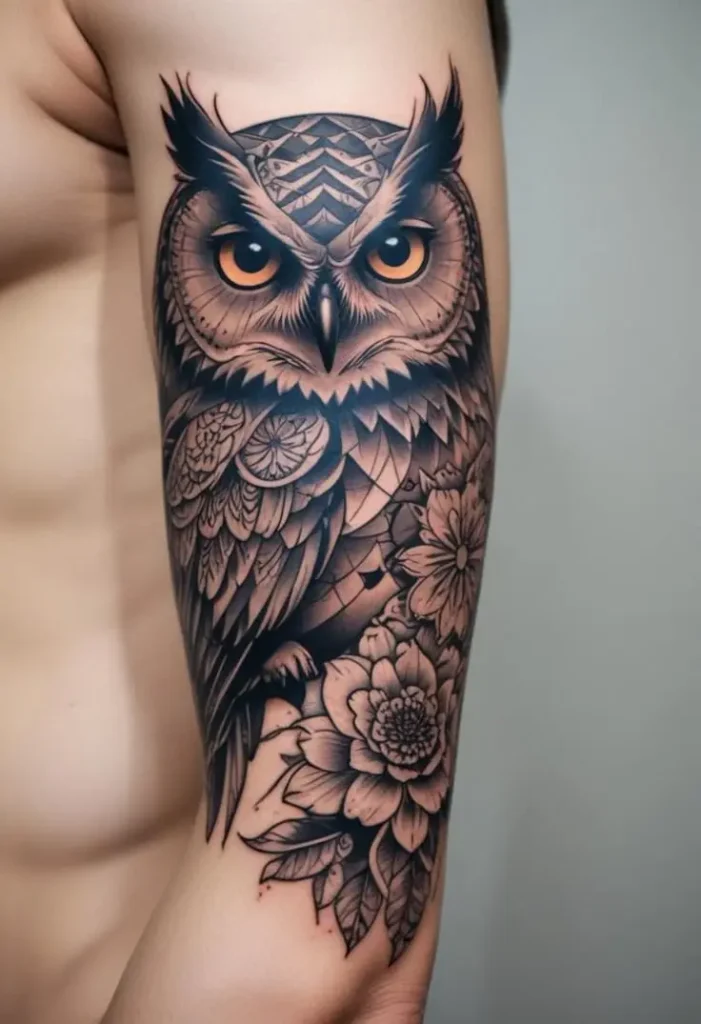 Tatouage de chouette sur le bras d'un homme