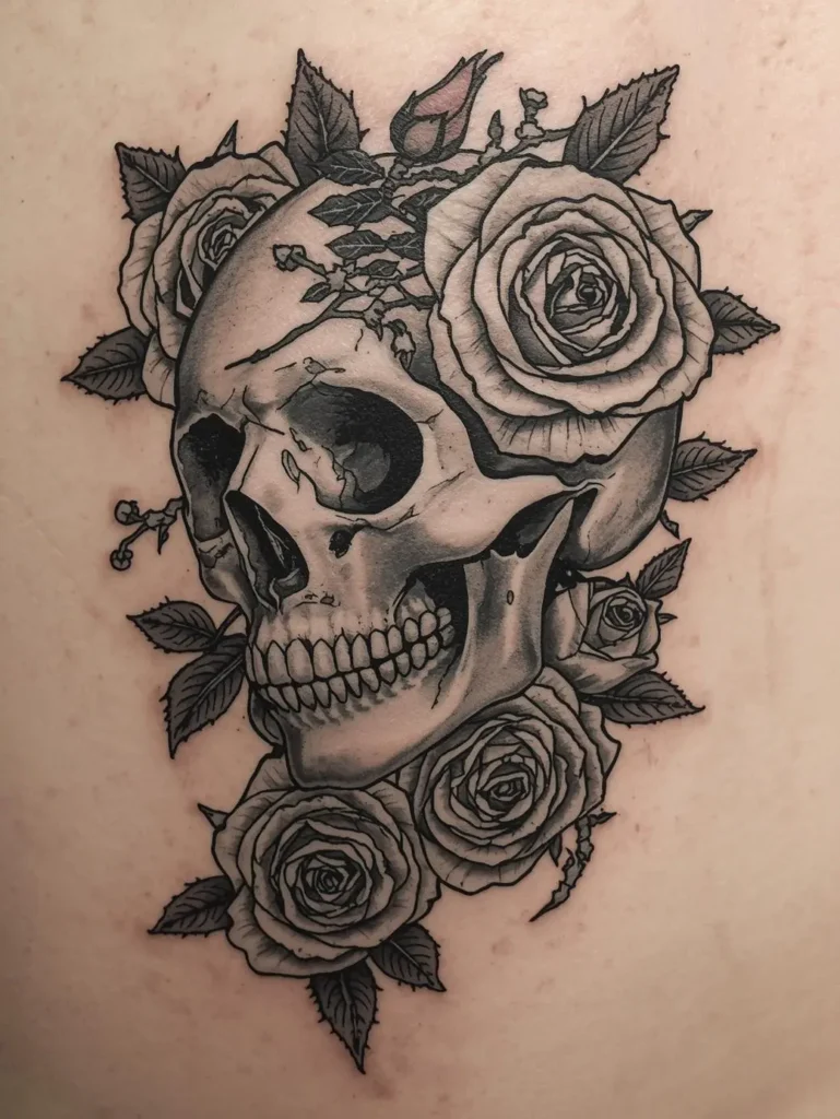 Tatouage sans couleur d'un crâne