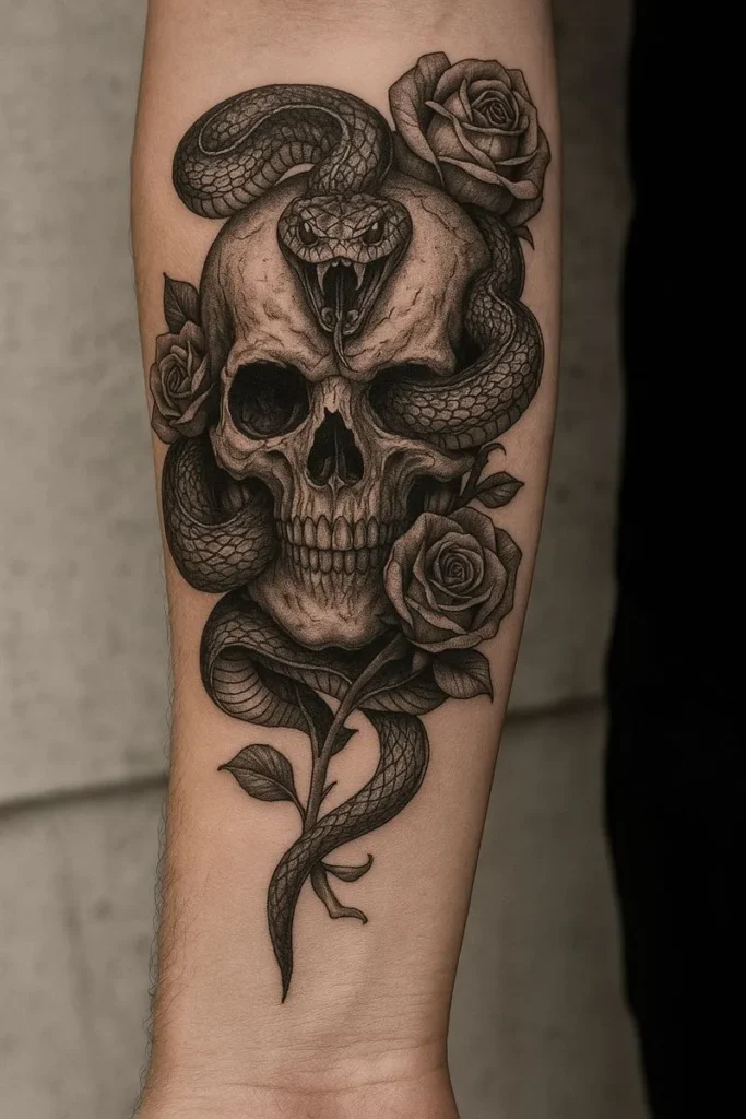 Tatouage de crâne avec un serpent