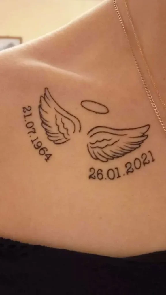 Tatouage de deuil avec une date et une auréole angélique