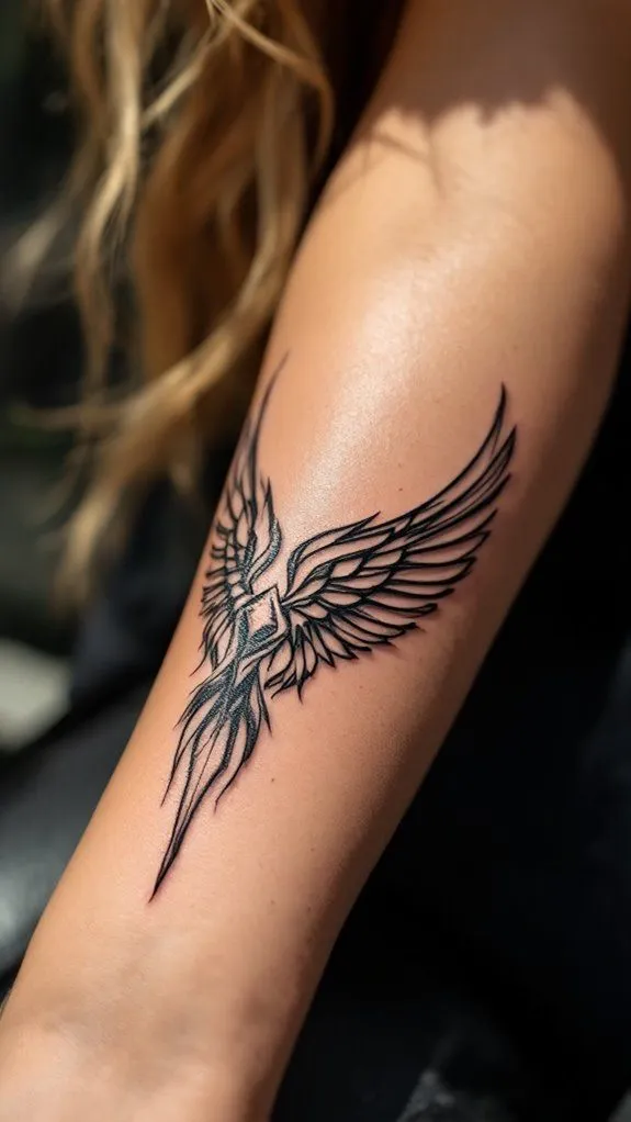 Tatouage de force représenté par un faucon sur le bras d'une femme