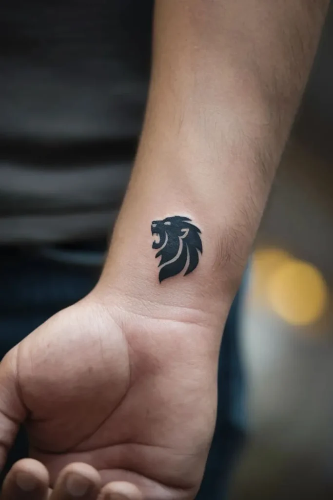 Tatouage de force minimaliste représenté par un lion
