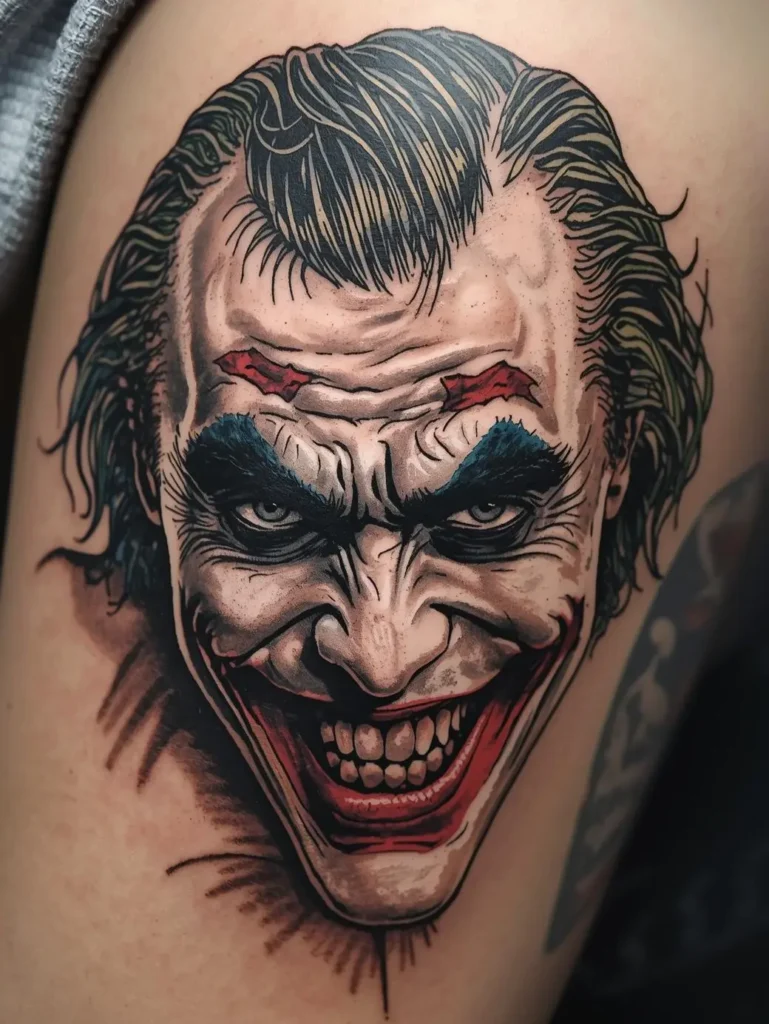 Tatouage joker souriant sur le bras d'un homme