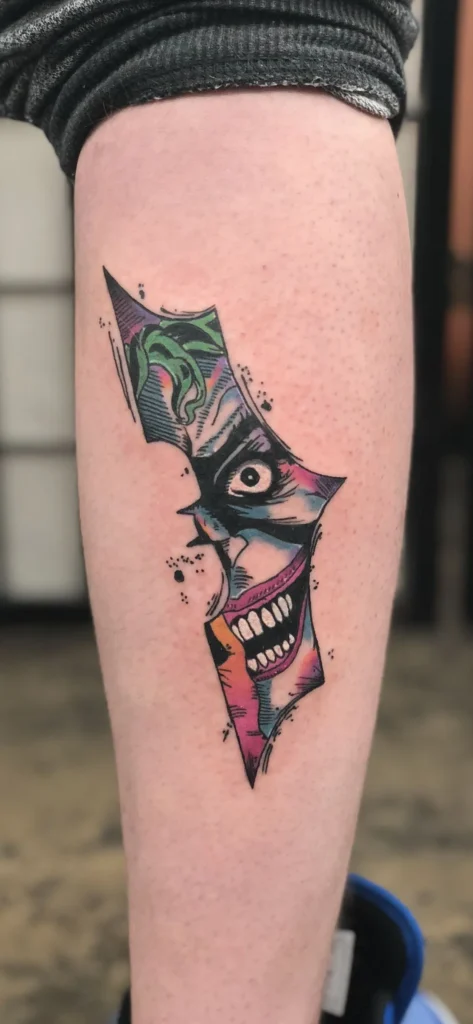 Tatouage joker avec le logo de batman