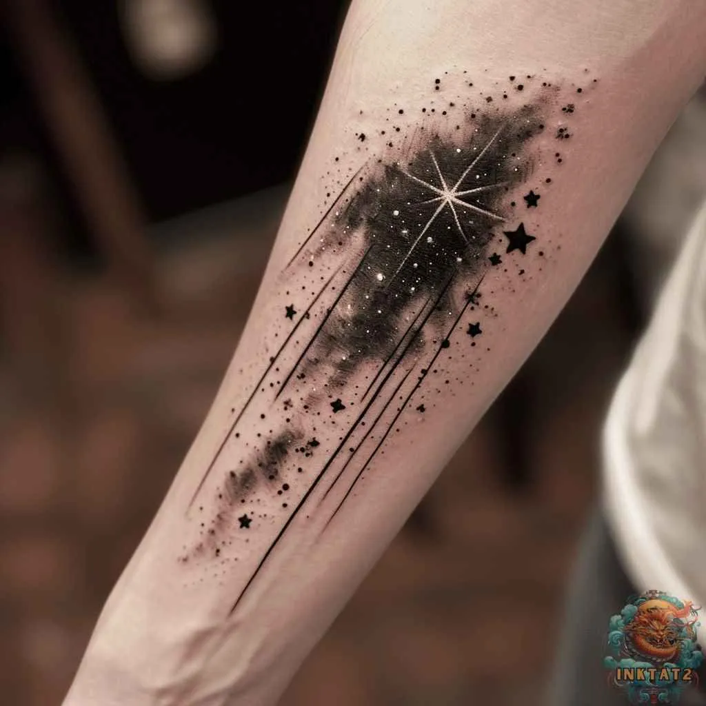Tatouage étoile filante cosmique avec l'espace en arrière plan