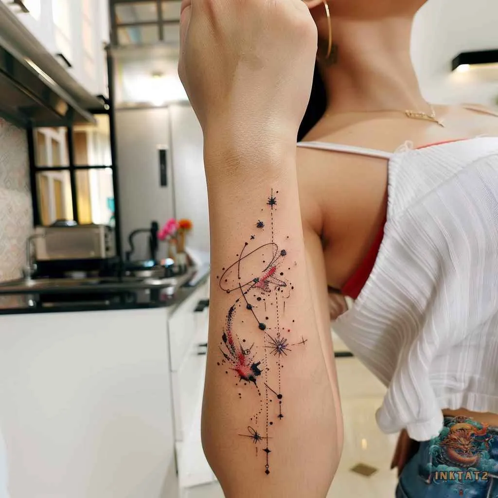 Tatouage étoile filante sur l'avant-bras d'une femme