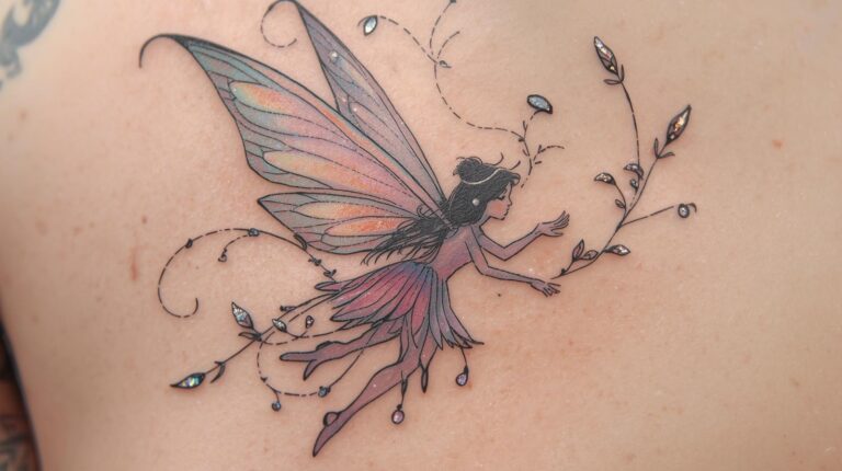 Tatouage fée sur le dos.