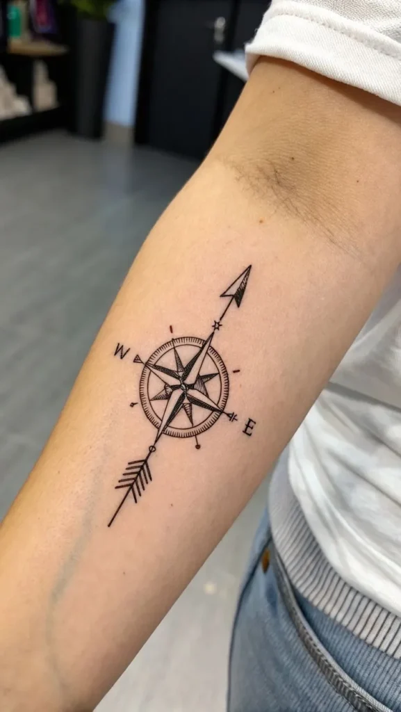 Tatouage flèche et boussole