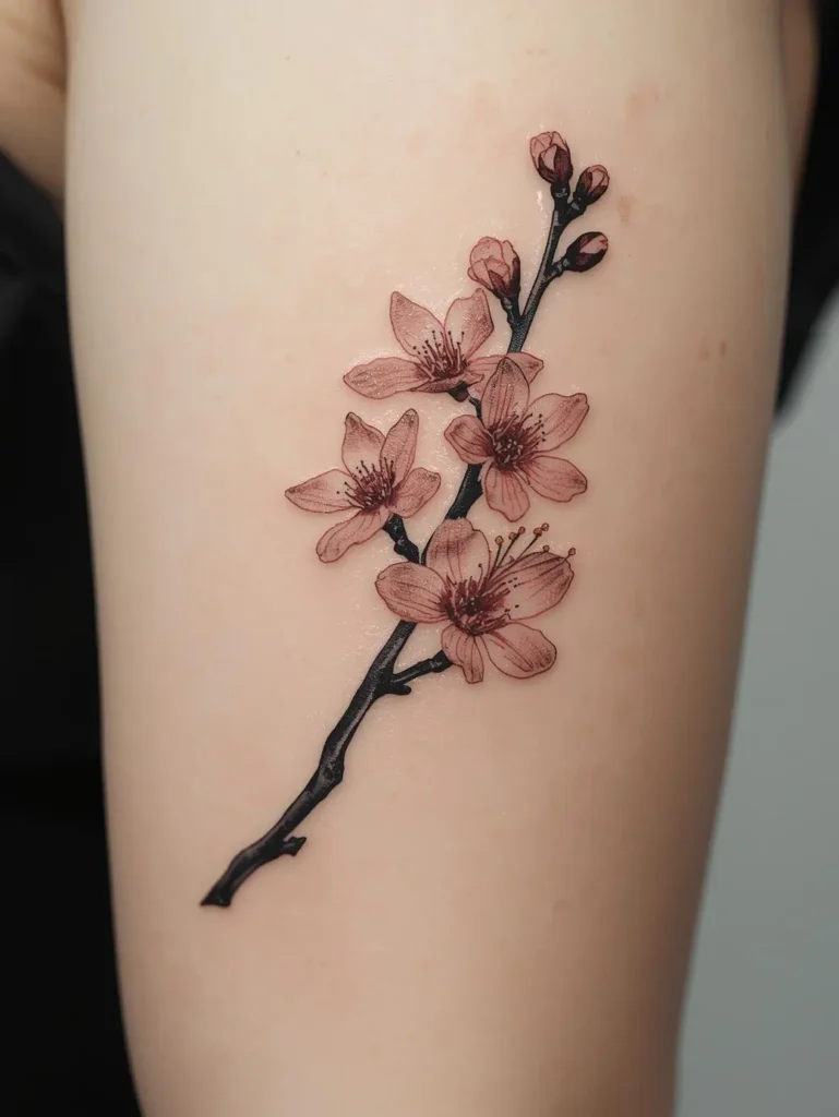 Petit tatouage fleur de cerisier sur bras 