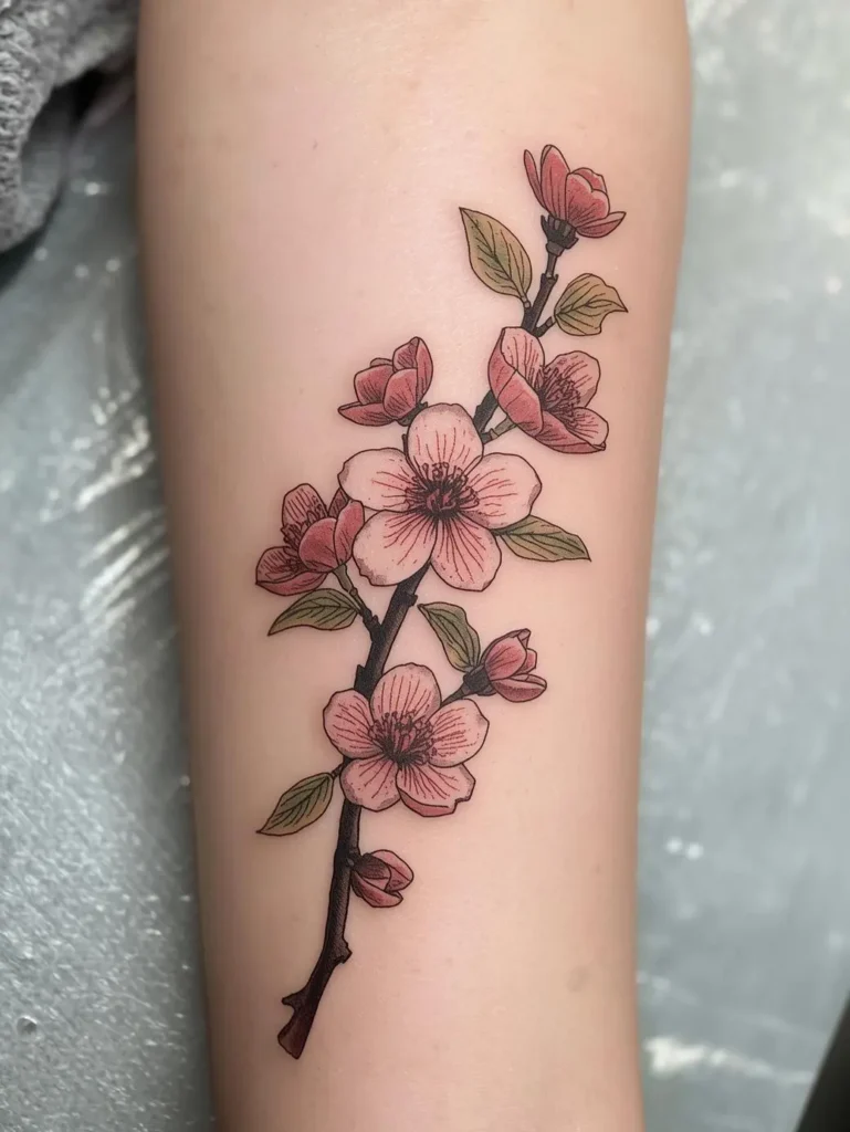 Photo de fleurs de cerisier avec un arrière-plan gris