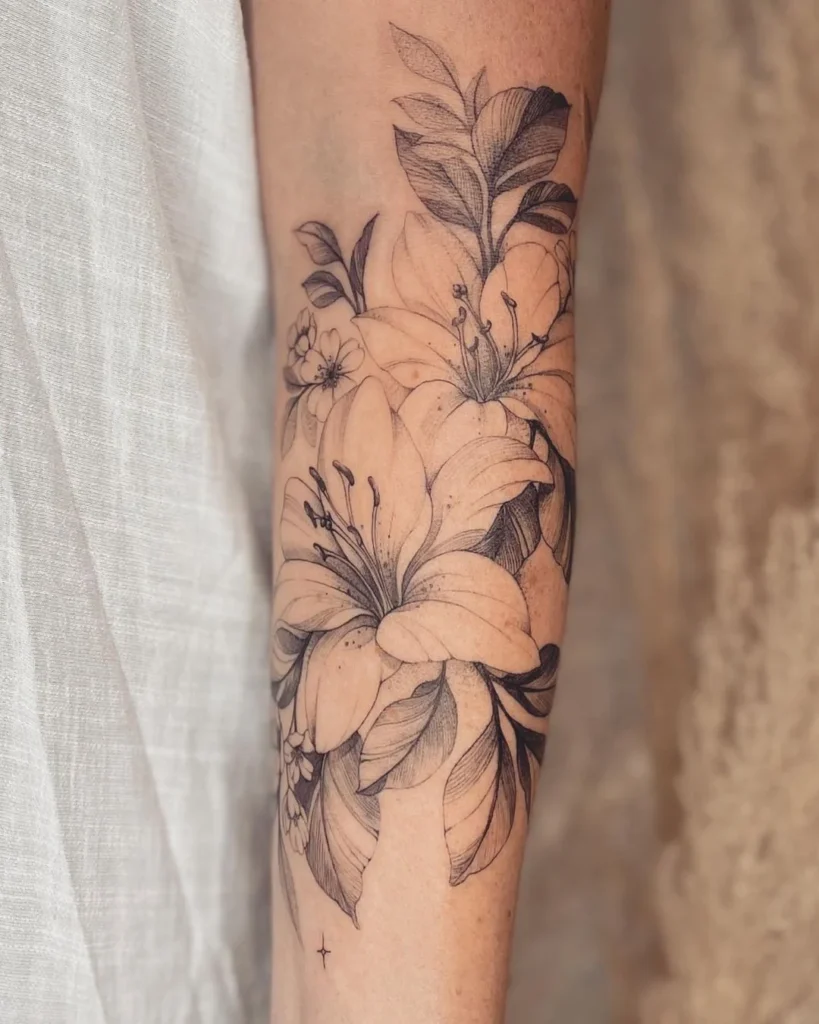 Tatouage fleur de lys gris