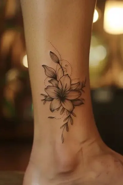 Fleur de lys tatouée à la cheville femme
