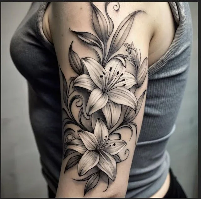 Tatouage gris et blanc fleur de lys