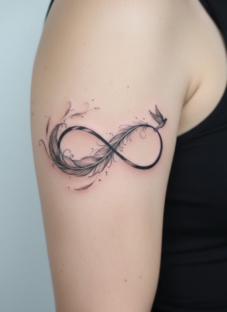 tatouage infini plume sur le bras