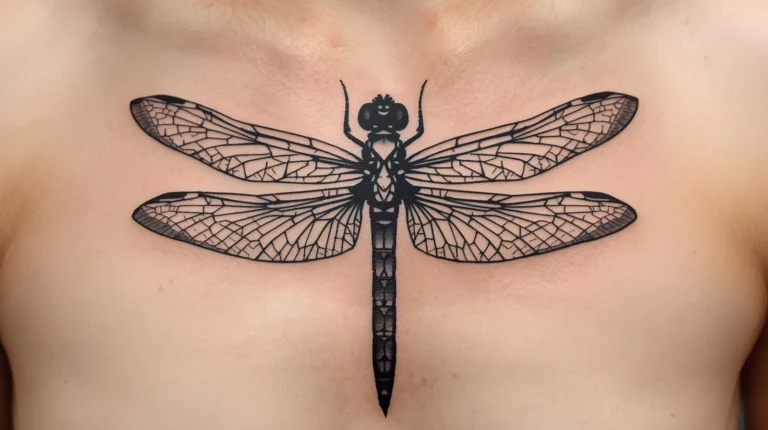 Tatouage libellule au dessus de la poitrine d'une femme