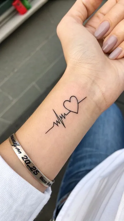 Tatouage ligne de vie avec un cœur sur le bras