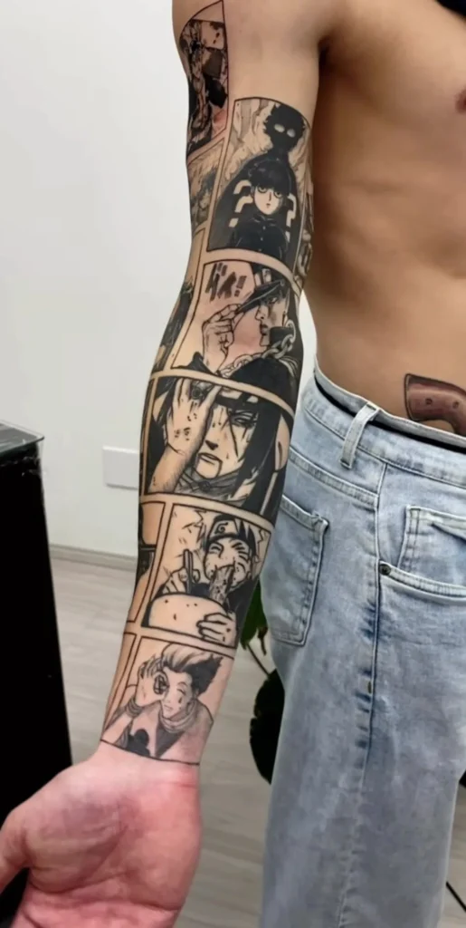 Tatouage de différents manga sur le bras