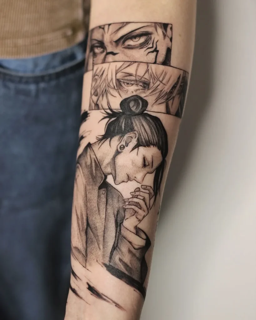 Tatouage du manga jujutsu kaisen sur le bras
