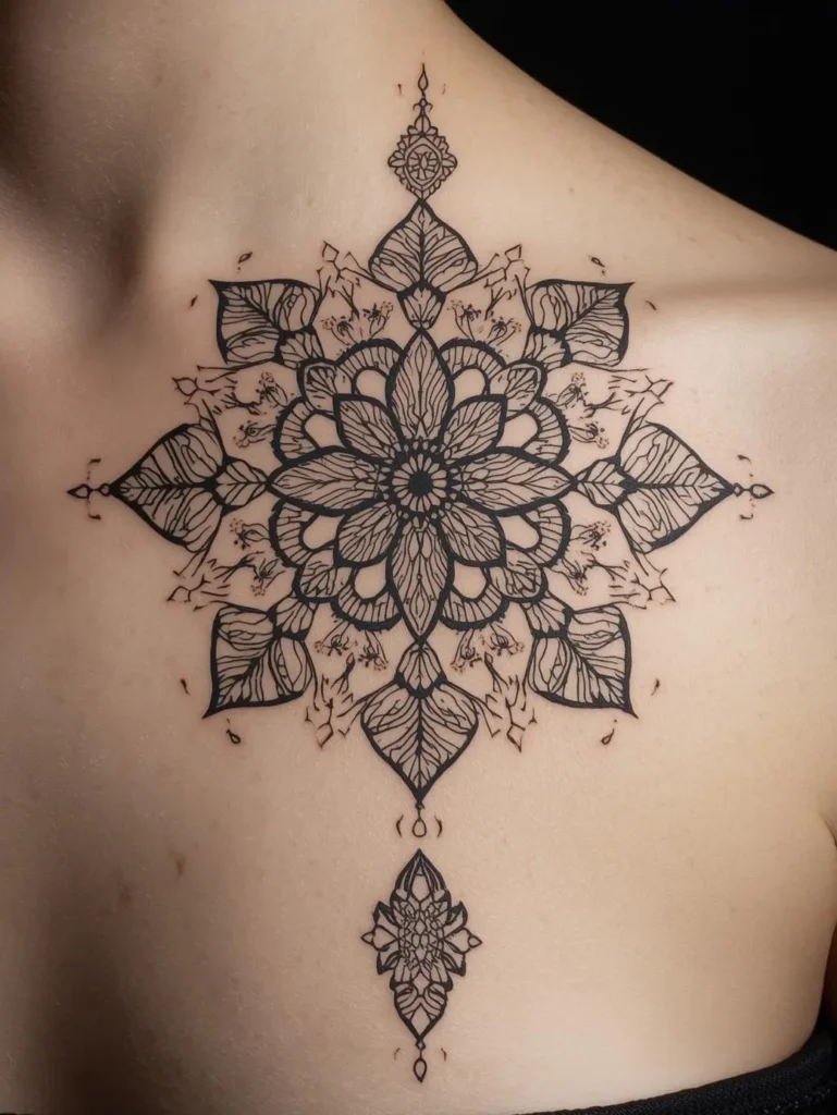 Tatouage ornemental sur la poitrine d'une femme