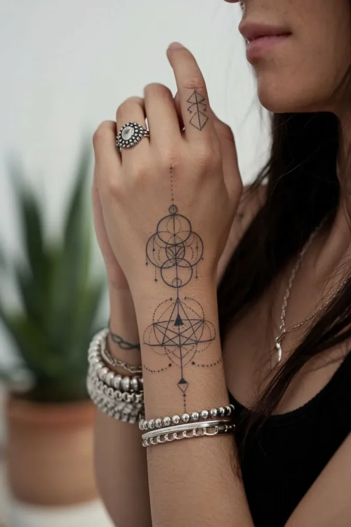 Tatouage ornemental sur la main d'une femme