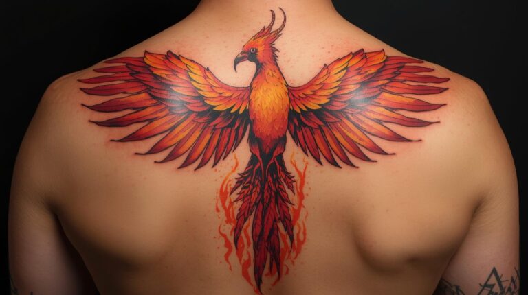 Tatouage phoenix sur le dos.