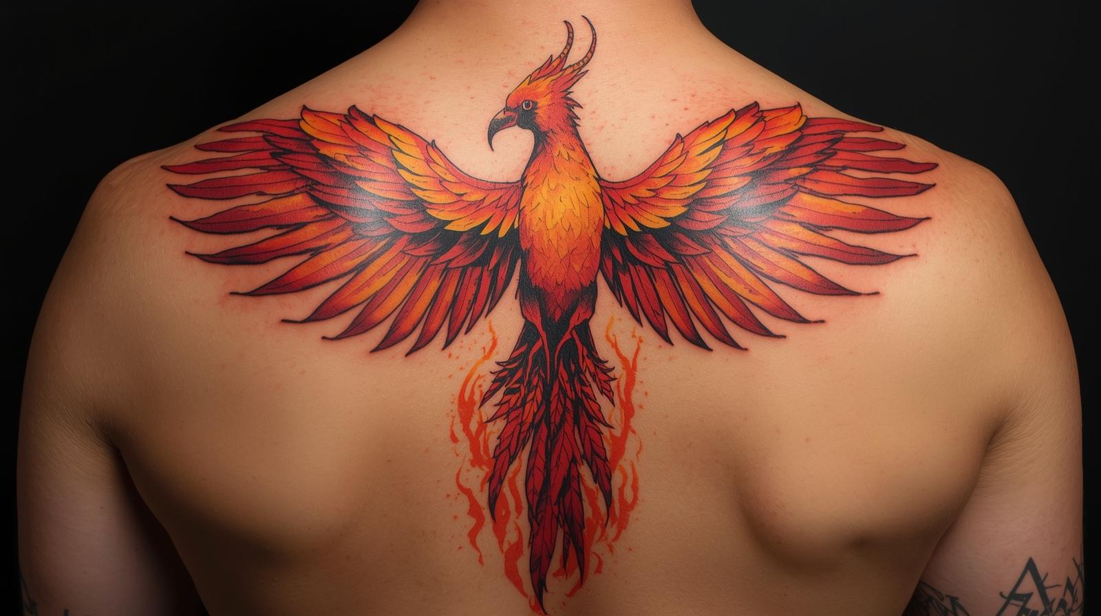 Tatouage phoenix sur le dos.