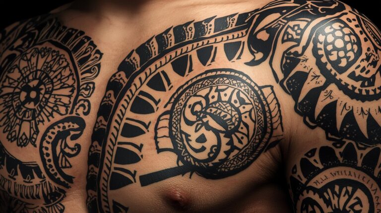 Tatouage polynésien maorie sur torse