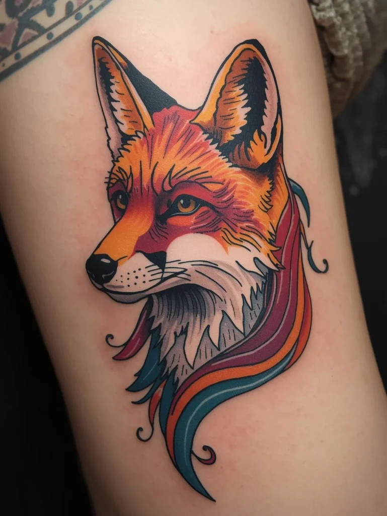 Tatouage de renard coloré