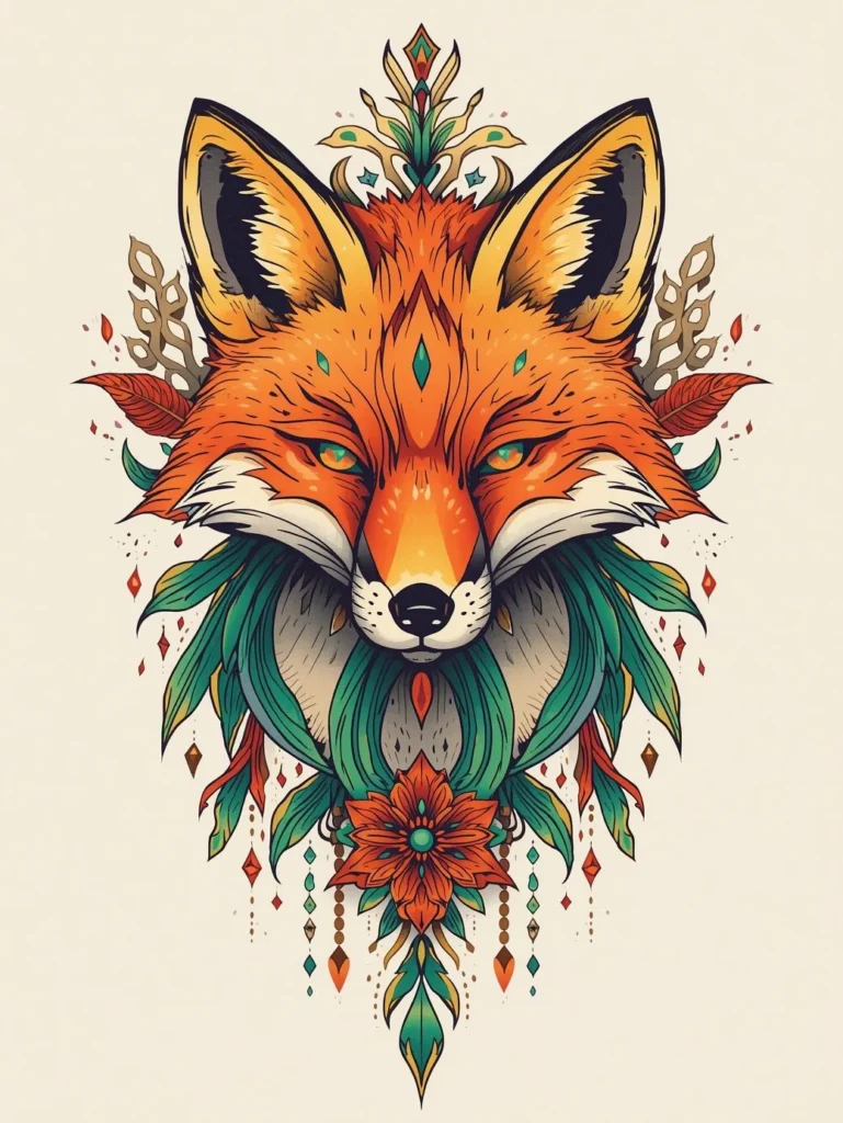 Dessin de renard tatouage style japonais