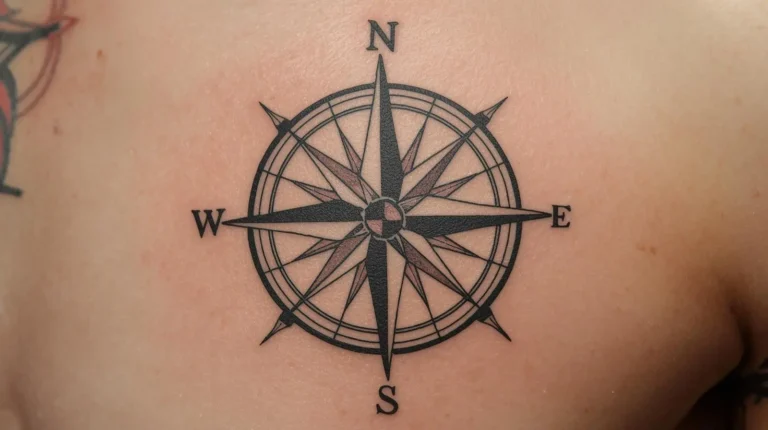 Tatouage rose des vents symbole de voyage et d'exploration