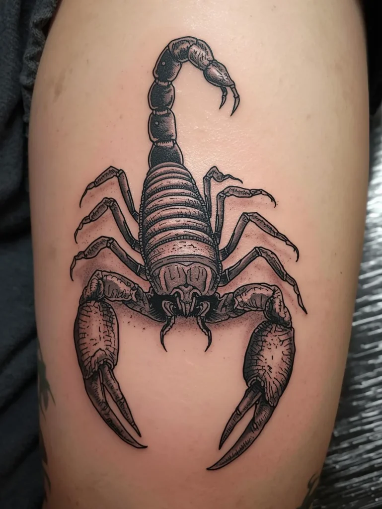 Tatouage scorpion sur la  cuisse