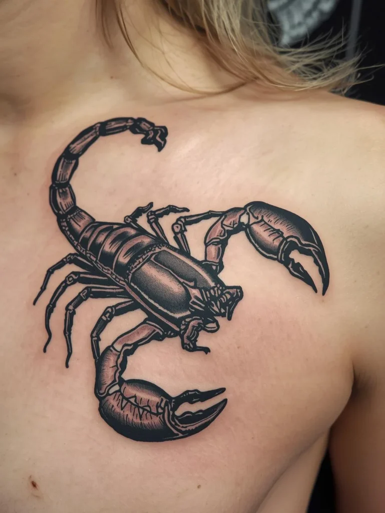 Tatouage de scorpion  sur la poitrine femme