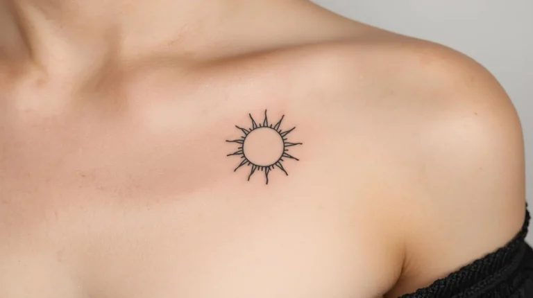 Signification du tatouage soleil, symbole de vie, de chaleur, énergie et renouveau.