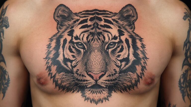 Tatouage tigre sur le torse.
