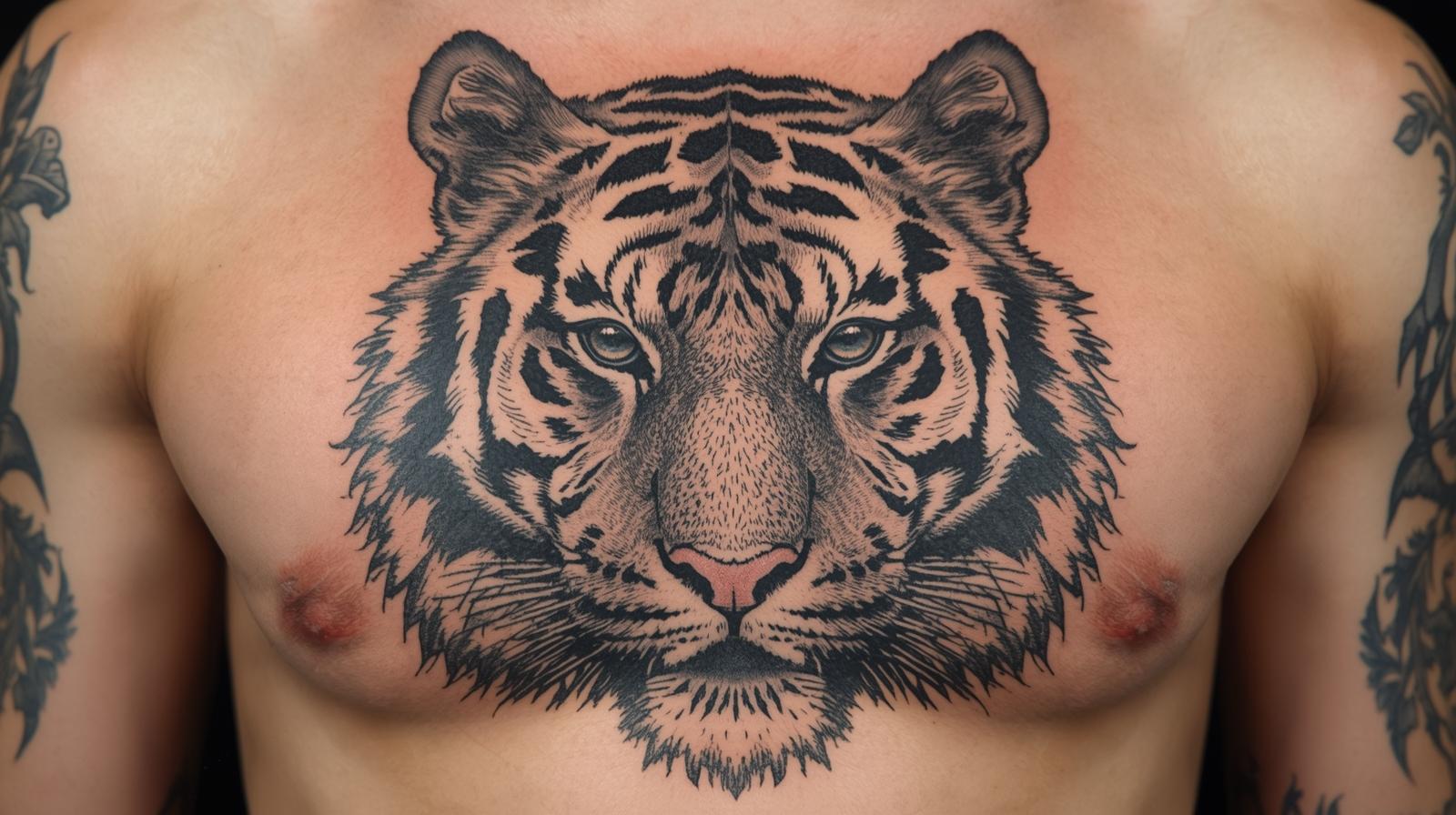 Tatouage tigre sur le torse.
