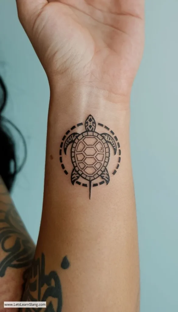 Tatouage d'une tortue sur l'avant bras d'une femme
