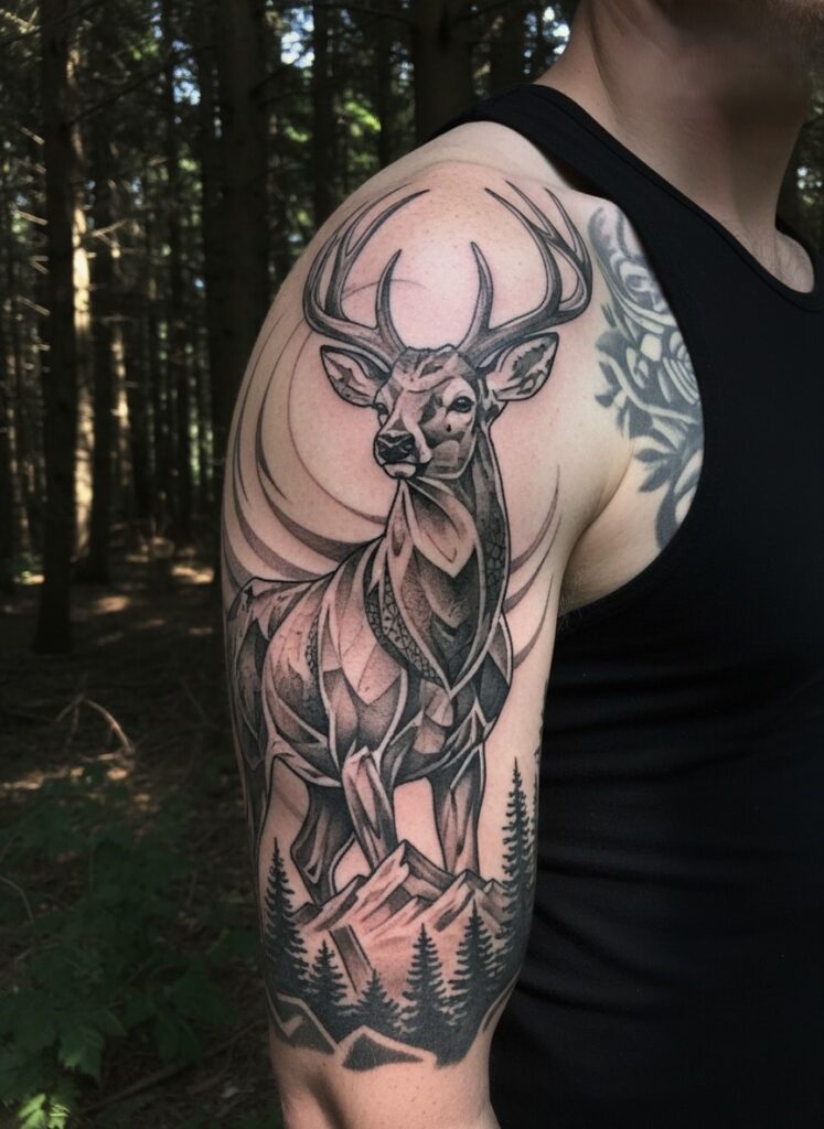 Tatouage d'un cerf réaliste sur le bras d'un homme
