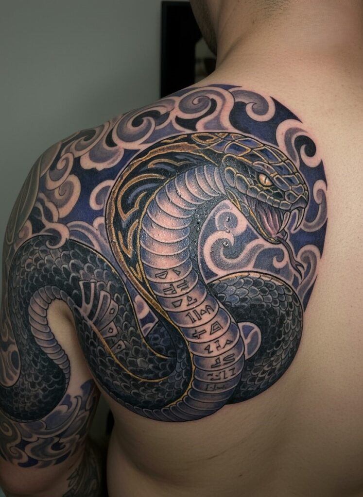 Tatouage cobra dans le dos d'un homme