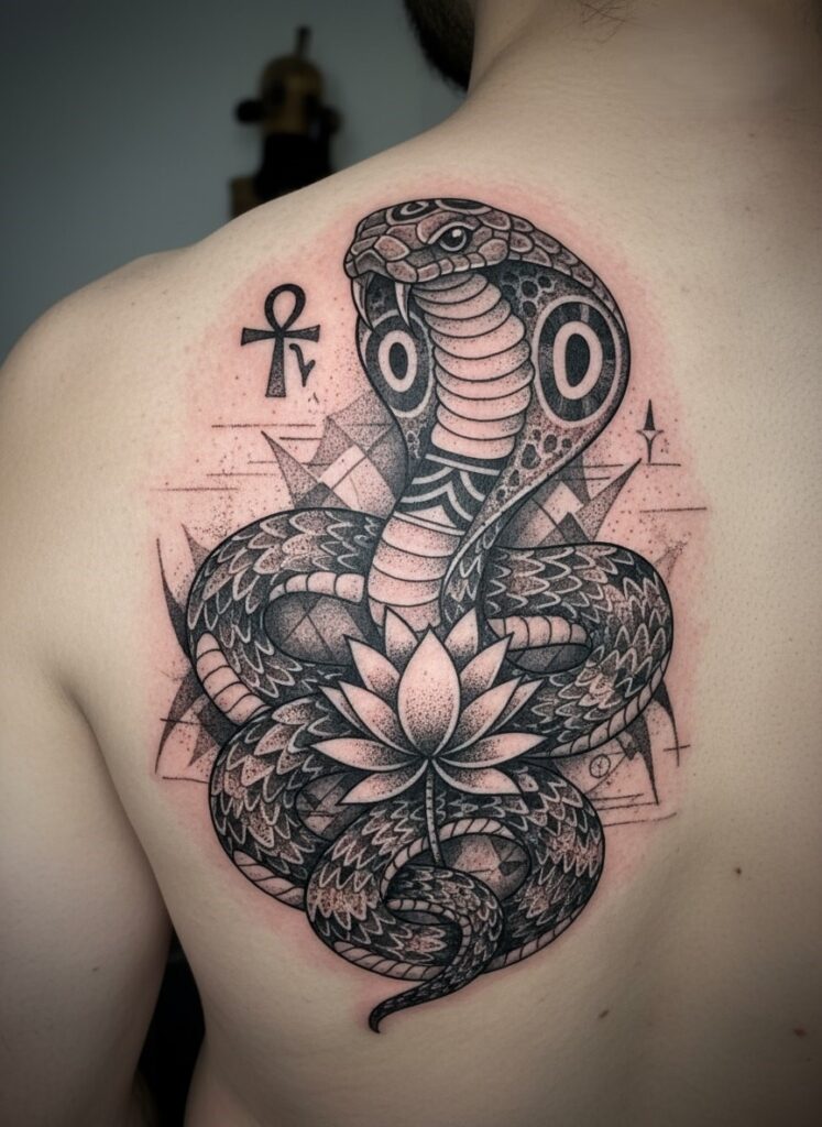 tatouage cobra avec des motifs égyptien